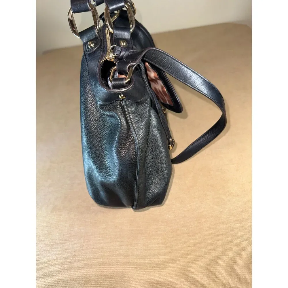 B Makowsky Black leather Bag with gold toned hardware.